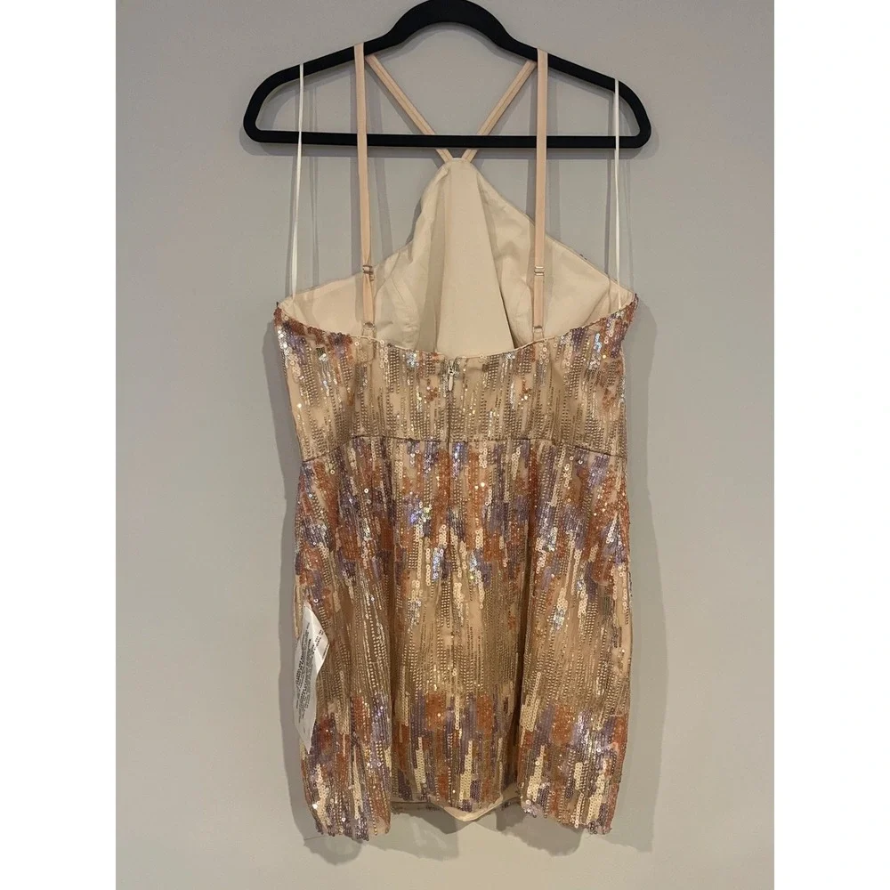 Dress the Population Victoria Sequin Halter Mini Dress Cocktail Party‎ Glam XL